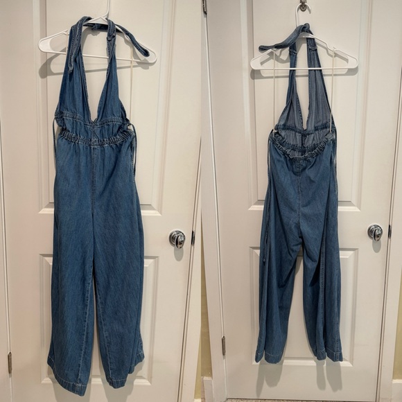 Free People We The Free Sunday’s Denim Halter Jumpsuit Romper XS - Picture 2 of 3